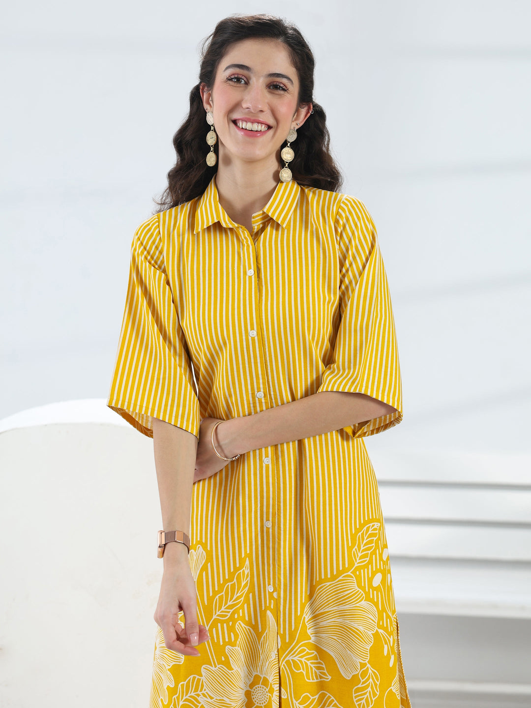  Yellow Floral Printed Cotton Co-Ord Set 