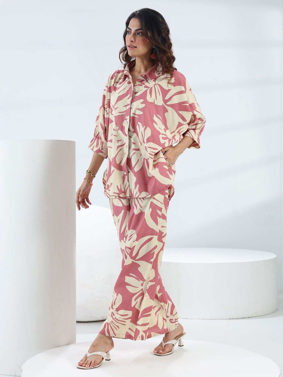  Pink Floral Printed Cotton Co-Ord Set 