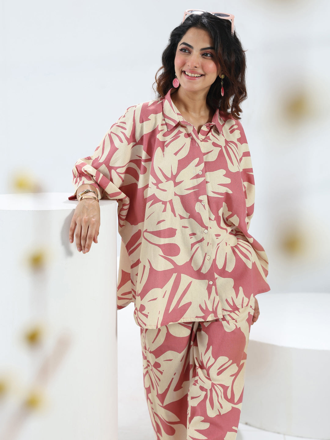  Pink Floral Printed Cotton Co-Ord Set 