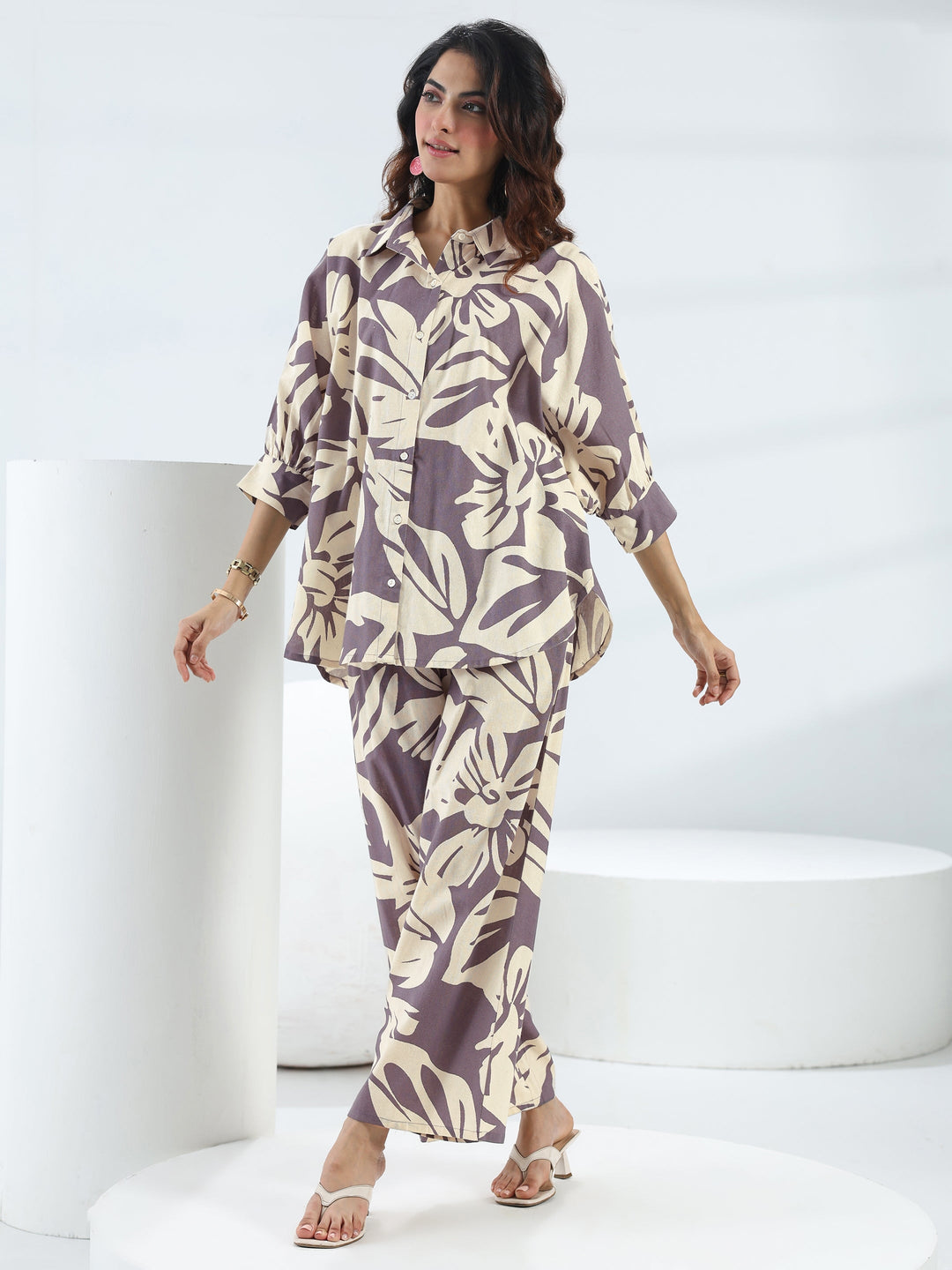  Purple Floral Printed Cotton Co-Ord Set 