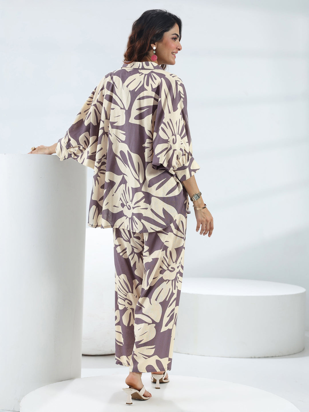  Purple Floral Printed Cotton Co-Ord Set 