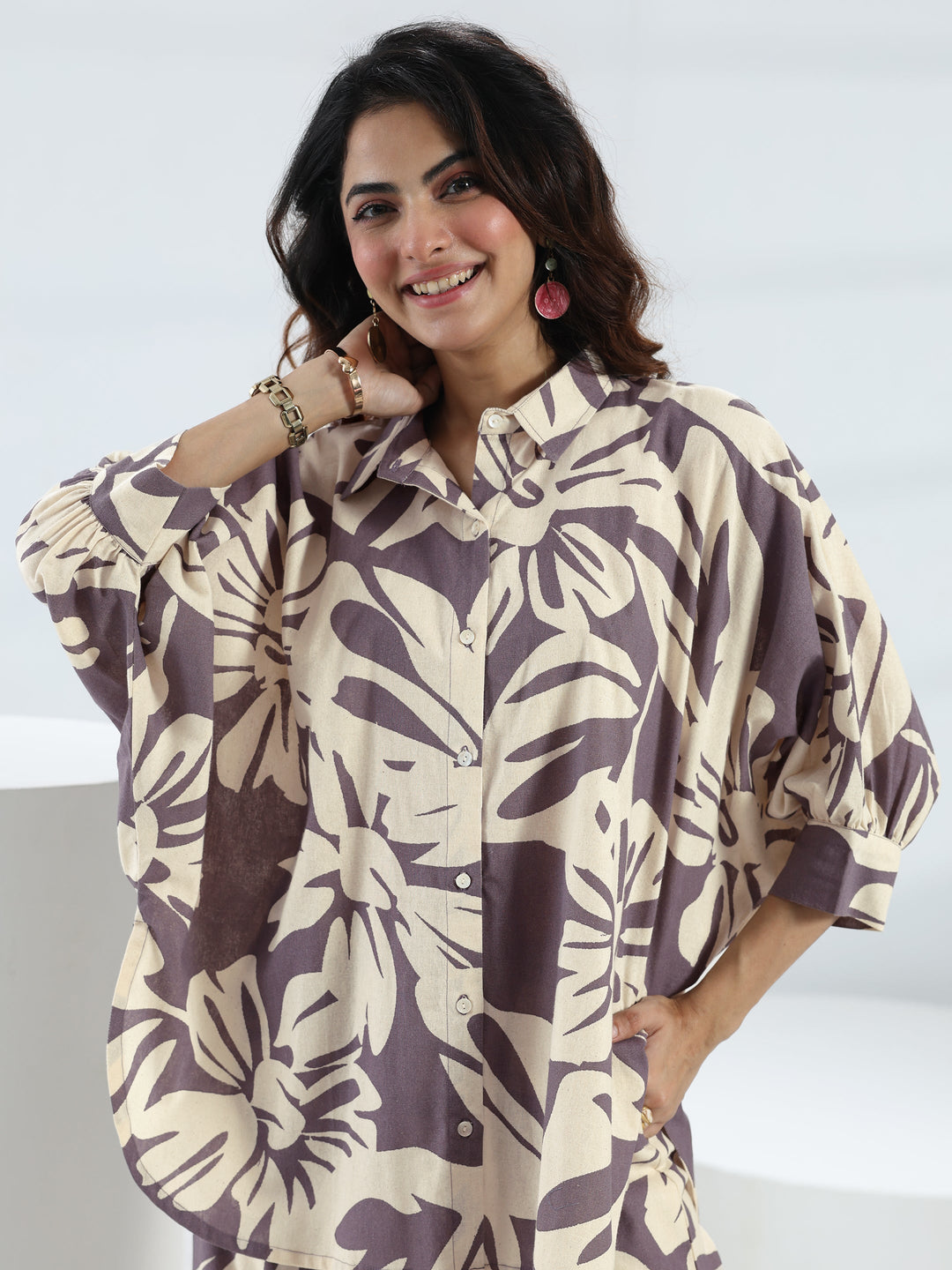  Purple Floral Printed Cotton Co-Ord Set 