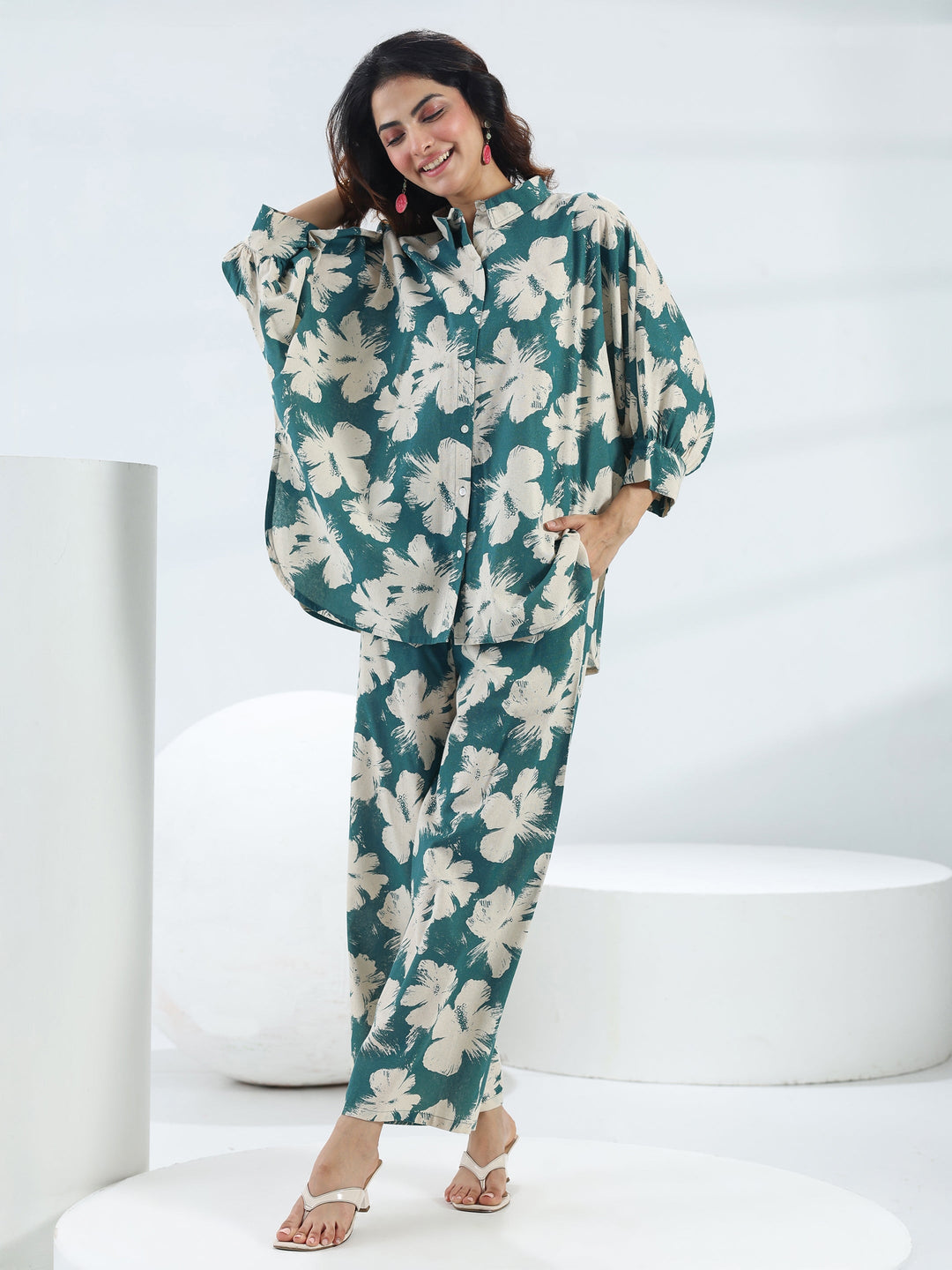  Blue Floral Printed Cotton Co-Ord Set 