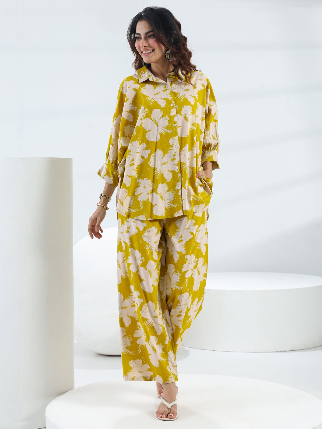  Green Floral Printed Cotton Co-Ord Set 