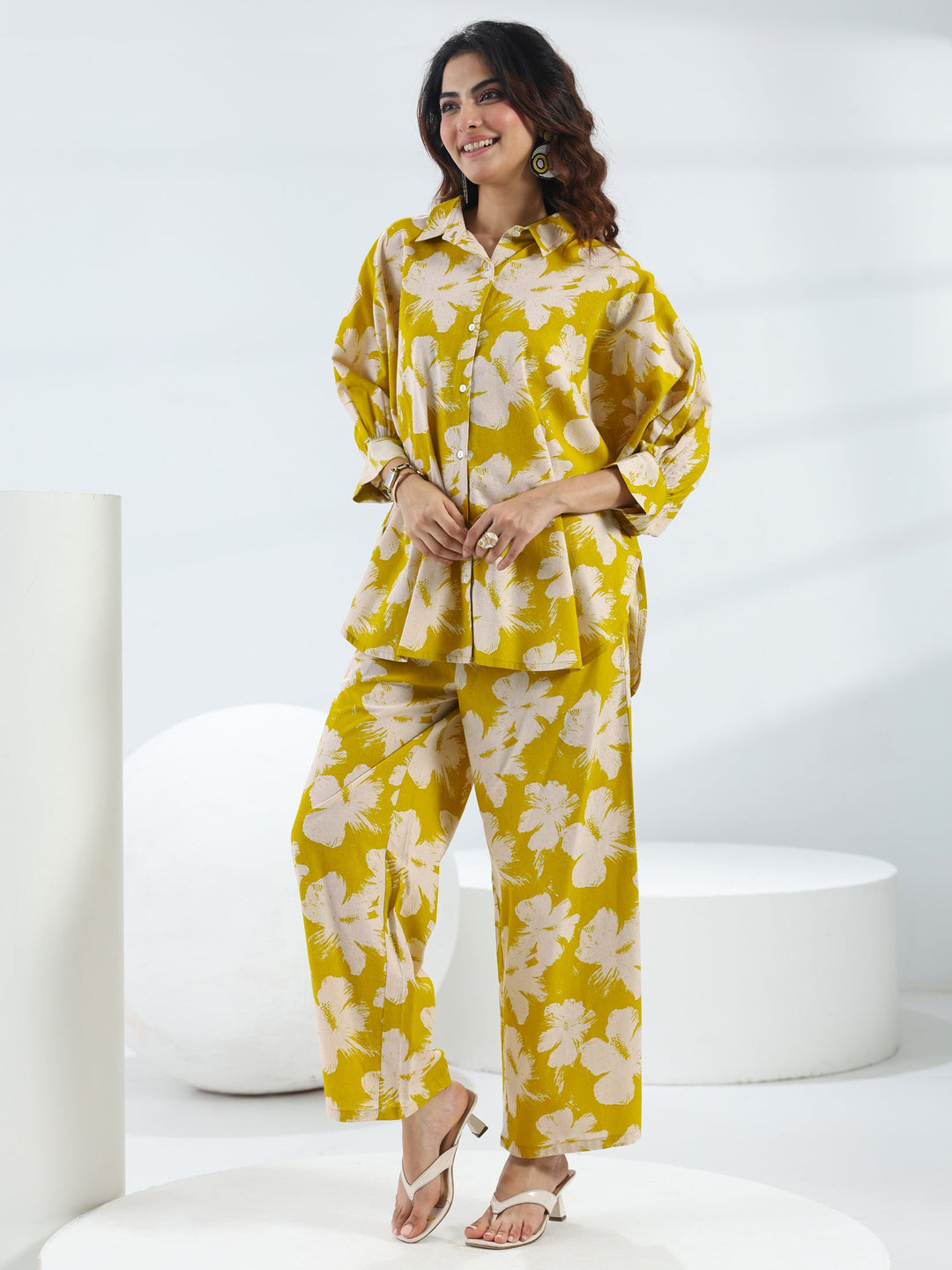  Green Floral Printed Cotton Co-Ord Set 