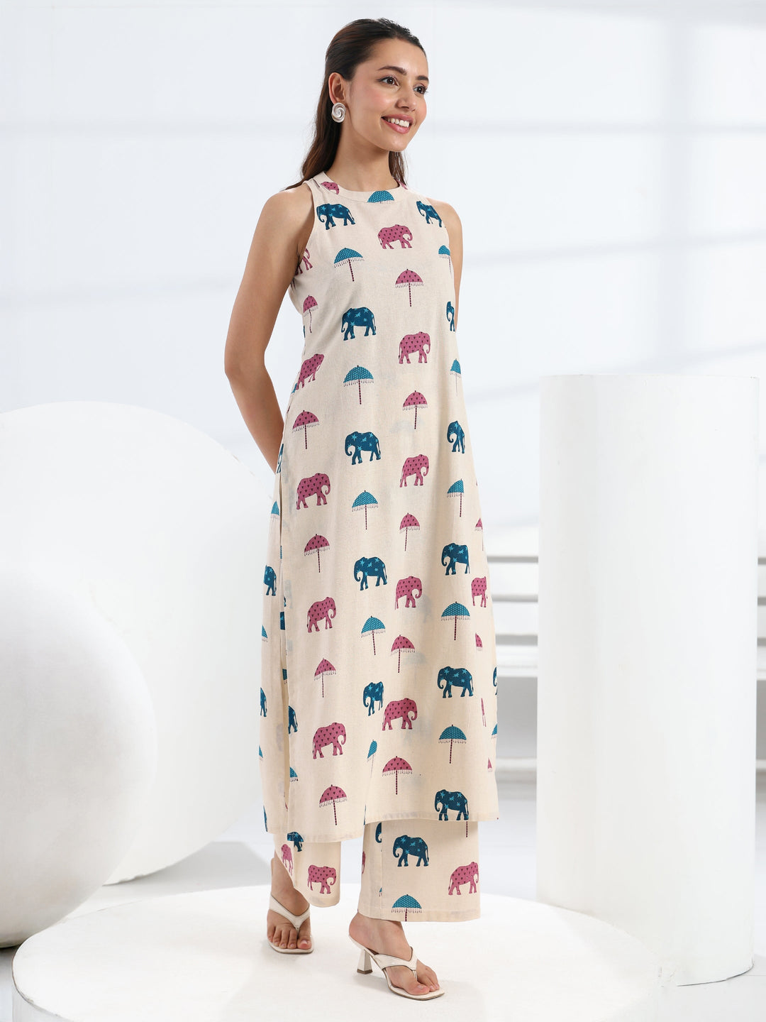  Ivory Quirky Printed Cotton Straight Kurta Set 