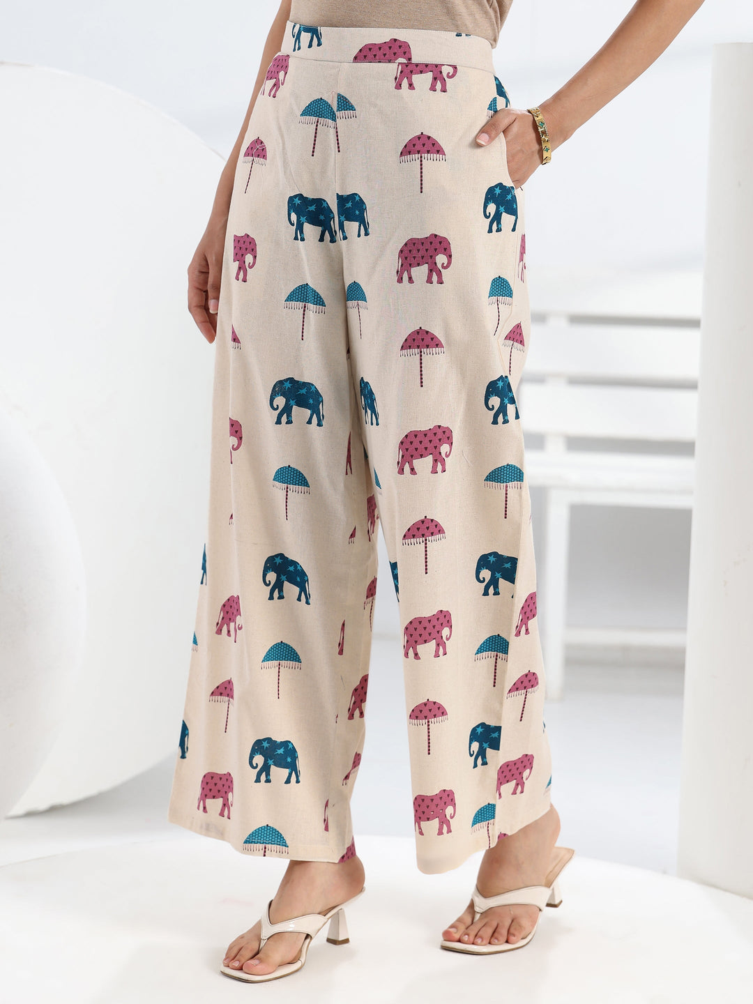  Ivory Quirky Printed Cotton Straight Kurta Set 