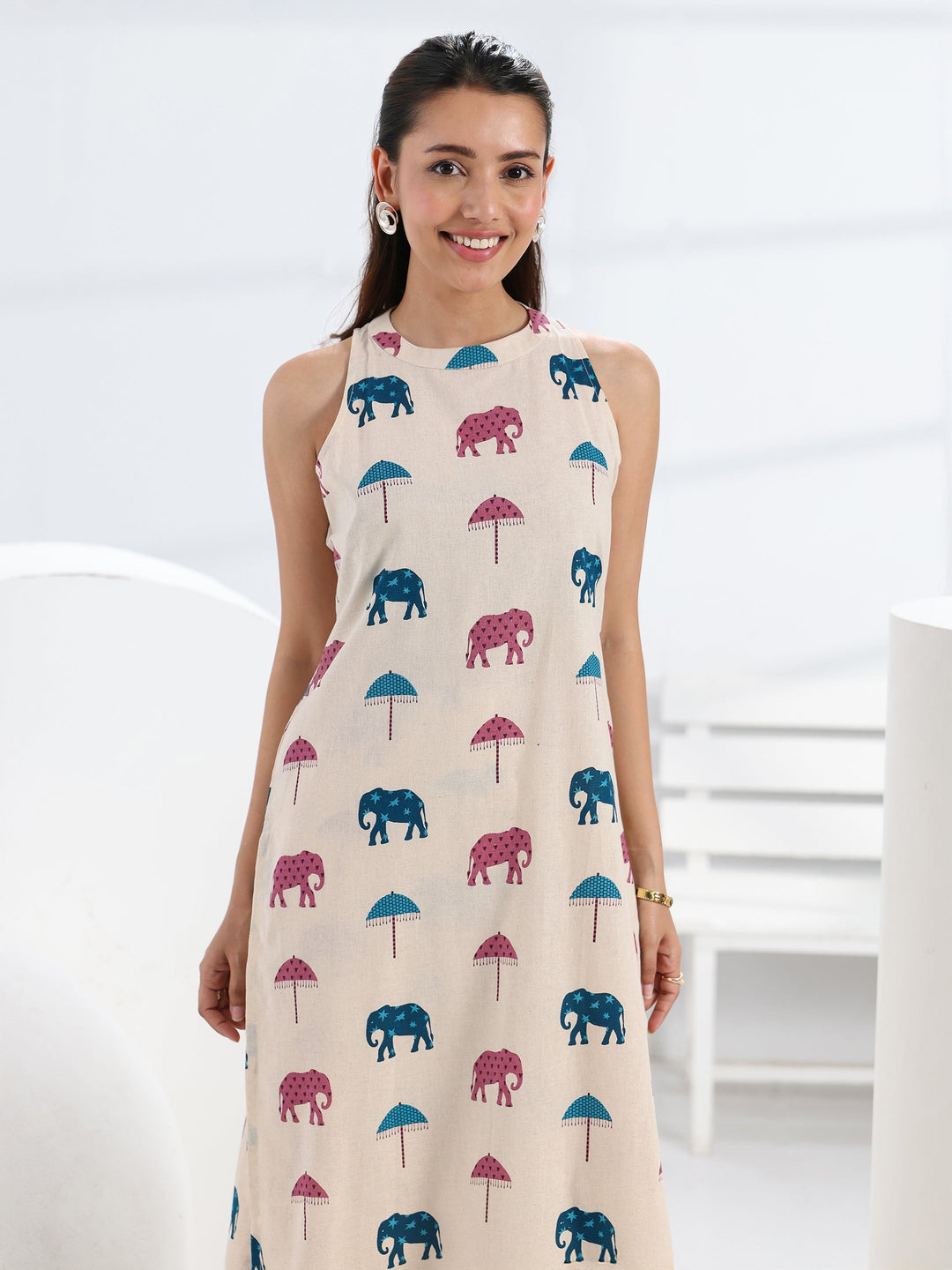  Ivory Quirky Printed Cotton Straight Kurta Set 