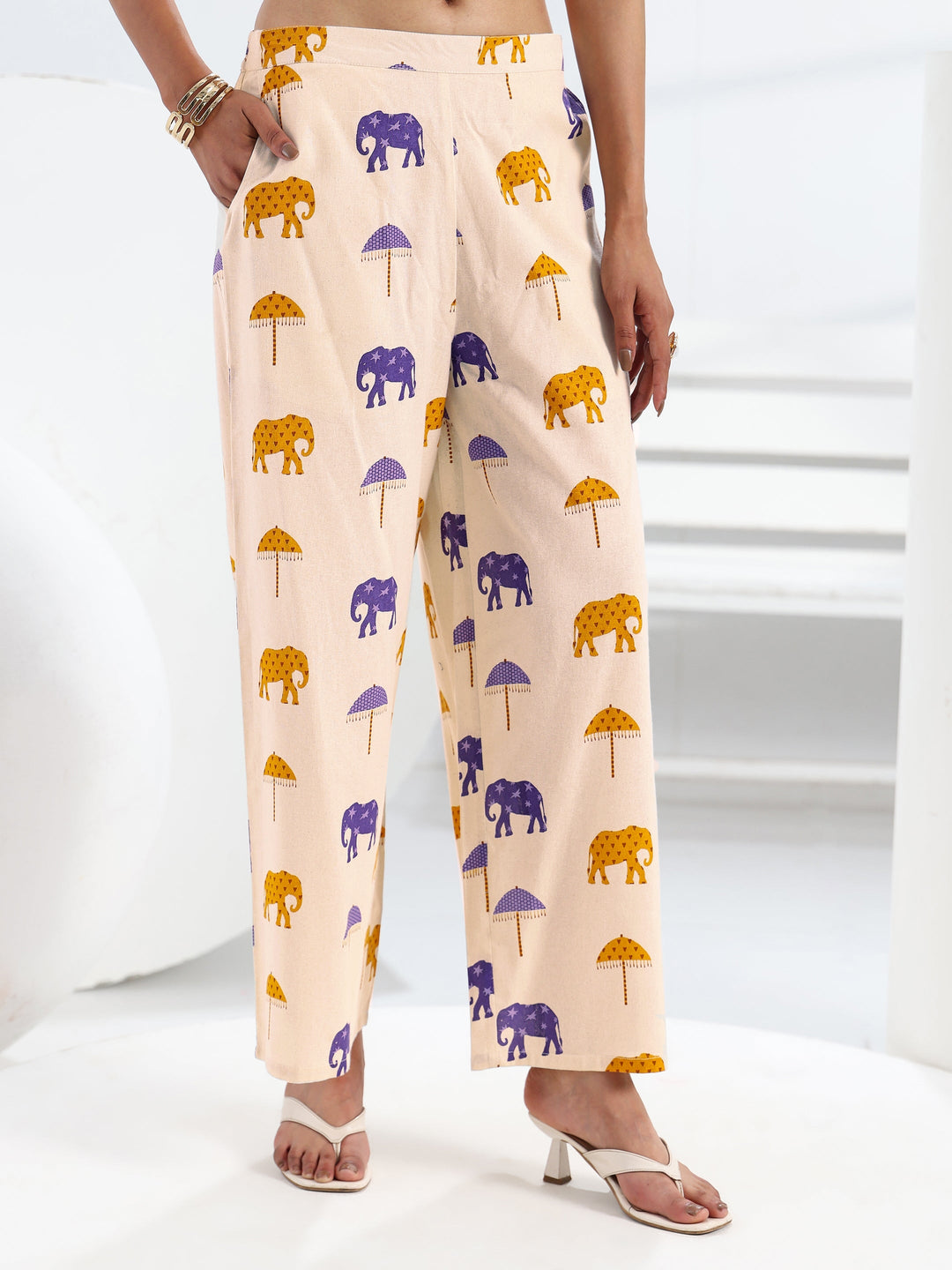  Ivory Quirky Printed Cotton Straight Kurta Set 