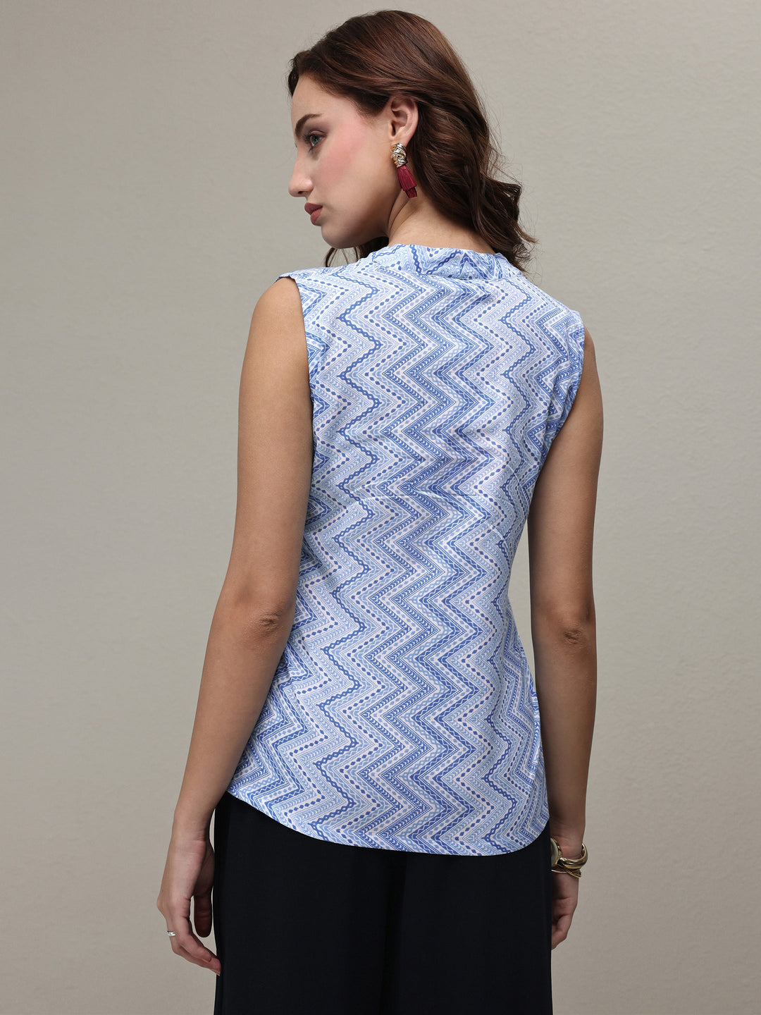  Blue Chevron Printed Cotton Top 