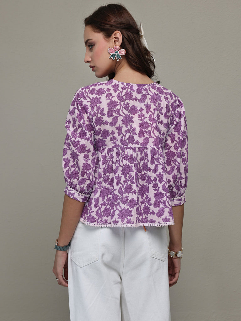 Buy Purple Floral Printed Cotton Tie-Up Top Online at Rs.1049 | Libas