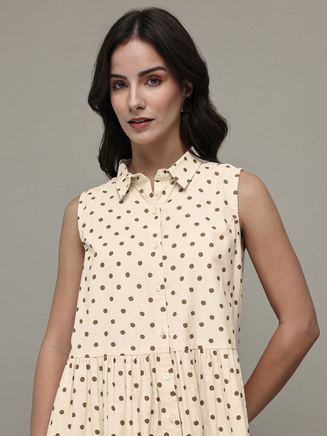  Off White Polka Dot Printed Cotton Top 