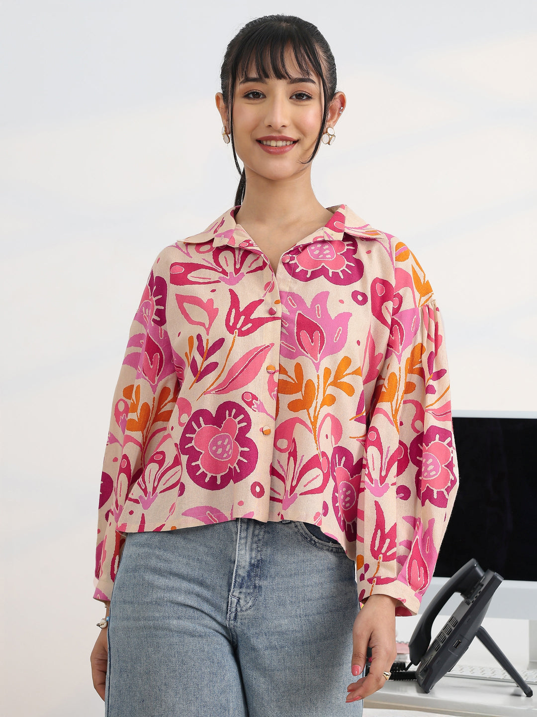  Multi Printed Cotton Straight Shirt 