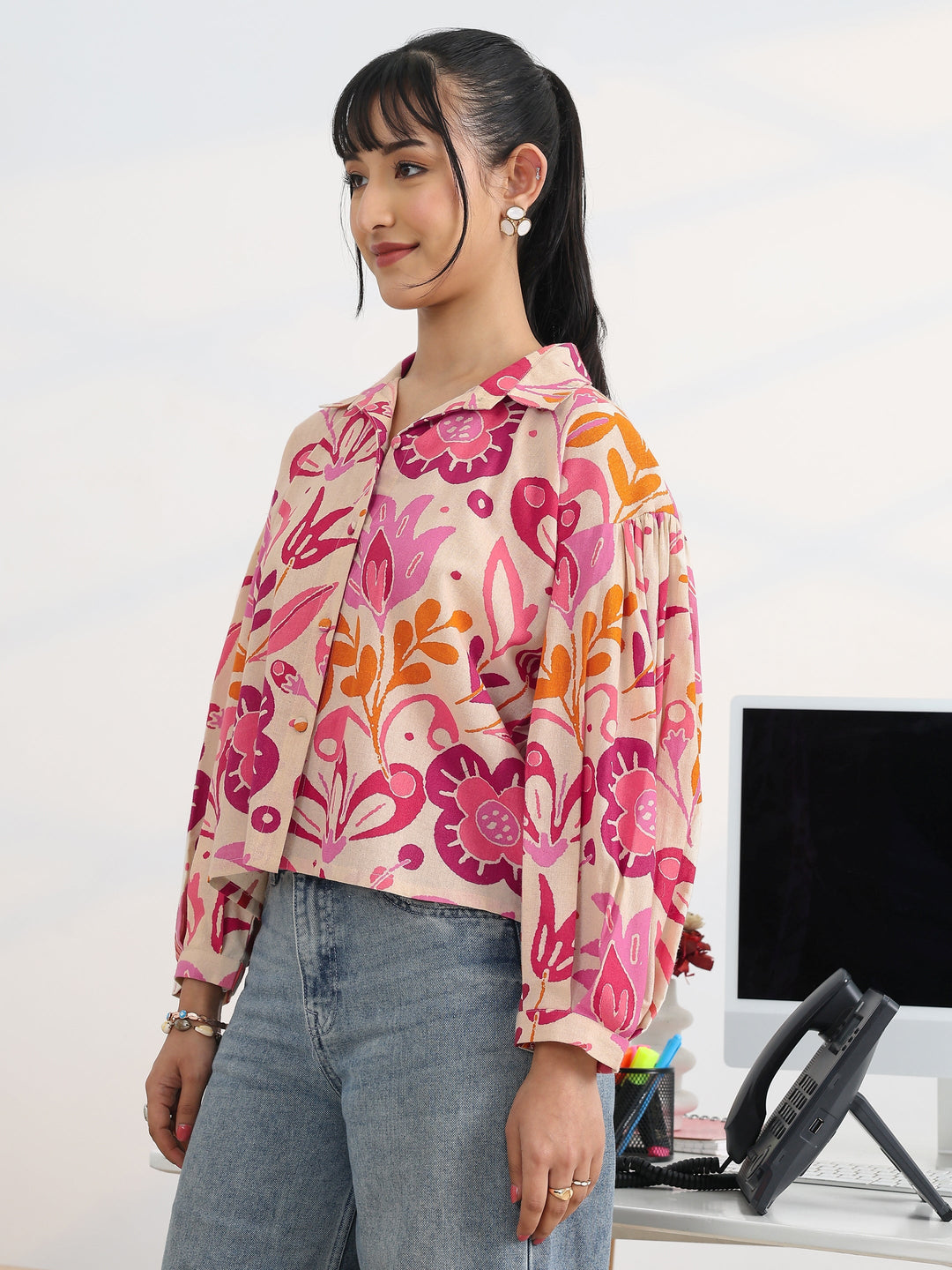  Multi Printed Cotton Straight Shirt 