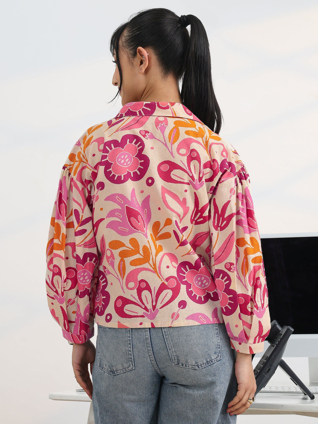  Multi Printed Cotton Straight Shirt 