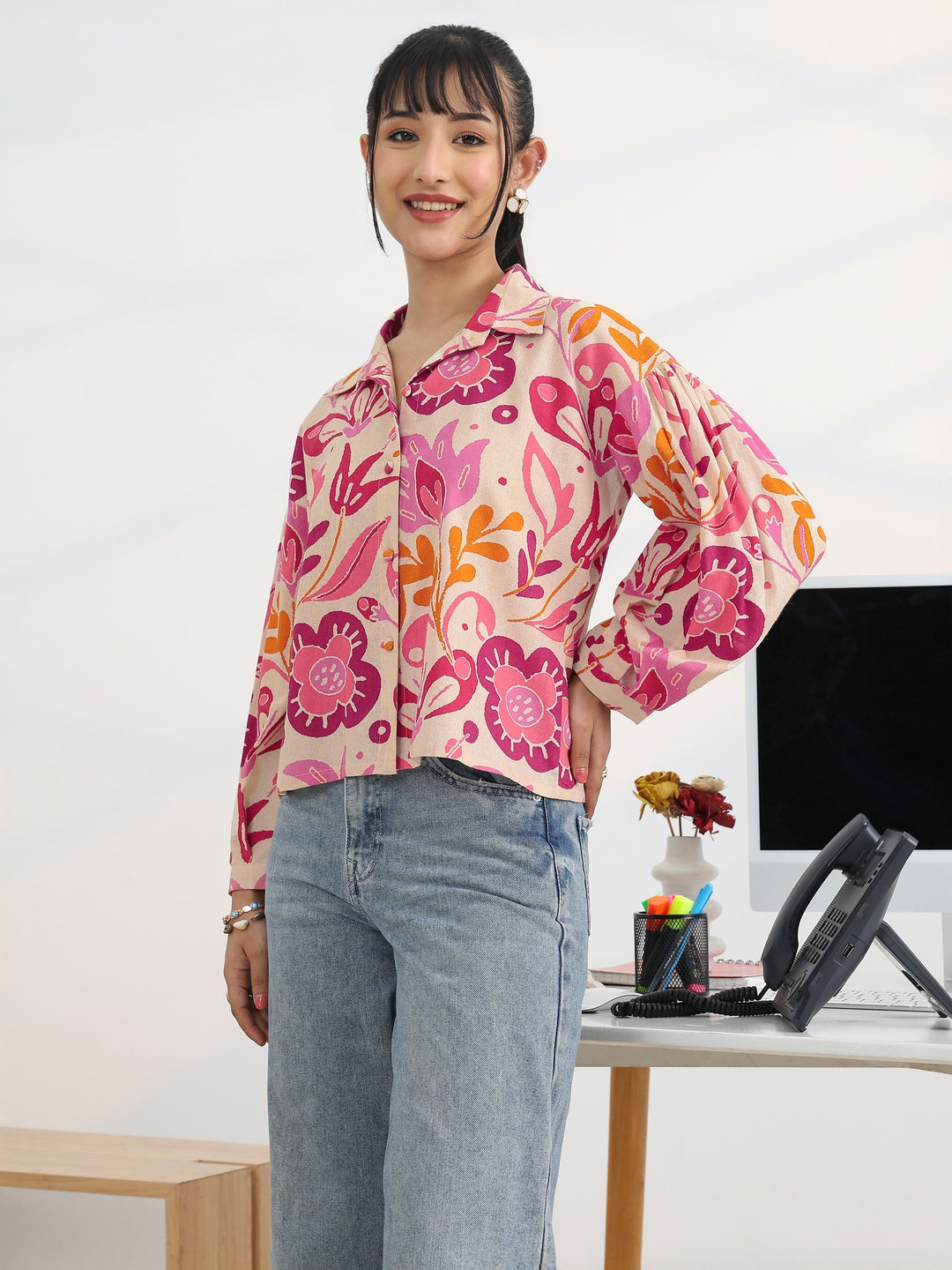 Multi Printed Cotton Straight Shirt 