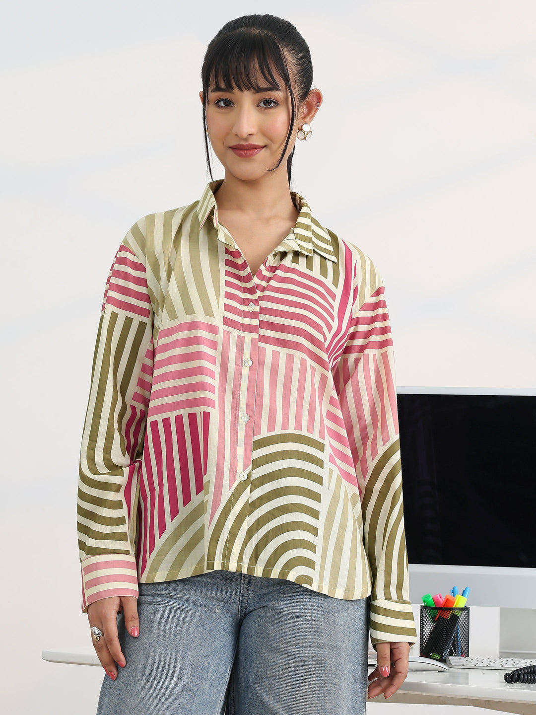  Multi Printed Cotton Straight Shirt 