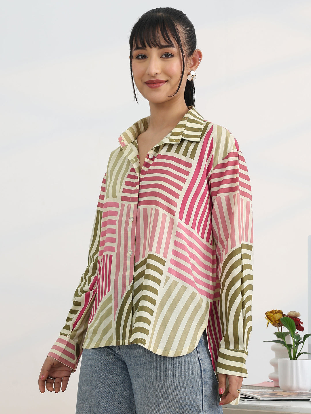  Multi Printed Cotton Straight Shirt 