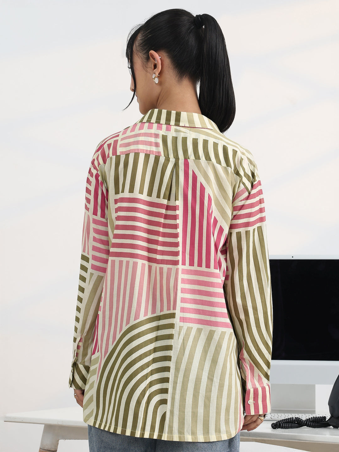 Multi Printed Cotton Straight Shirt 