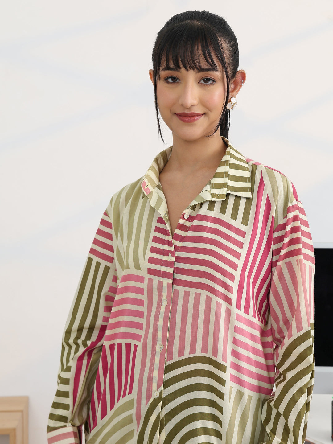  Multi Printed Cotton Straight Shirt 