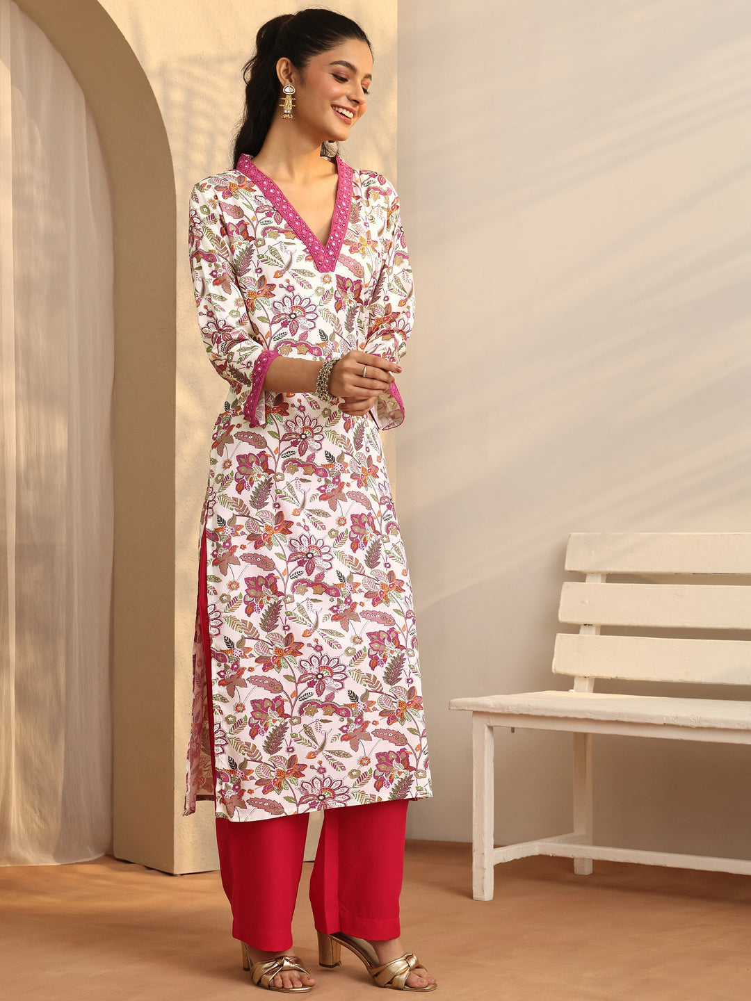  Multi Printed Rayon Straight Kurta 