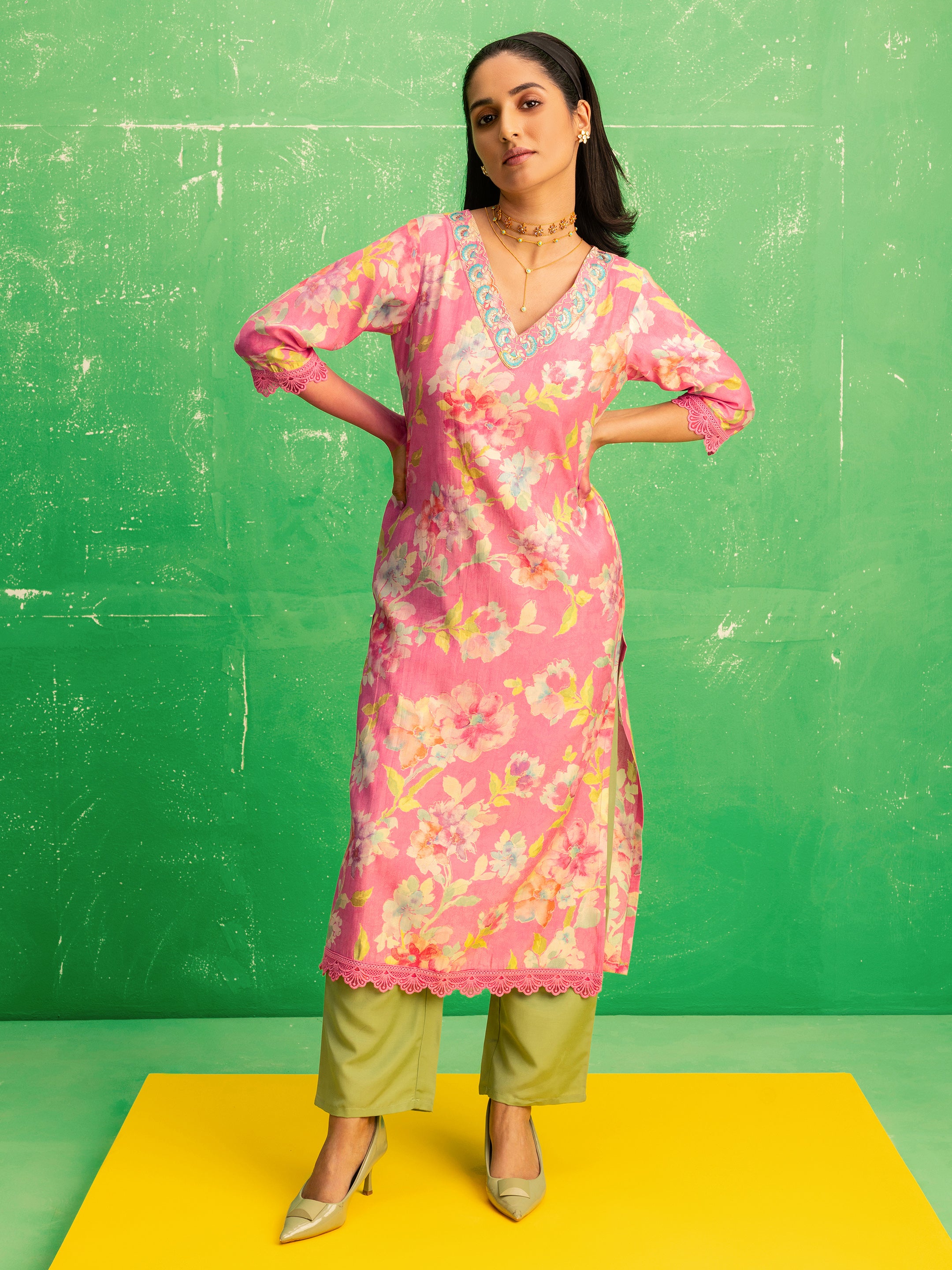 libas Camila Pink Printed Silk Blend Straight Kurta-picture-56