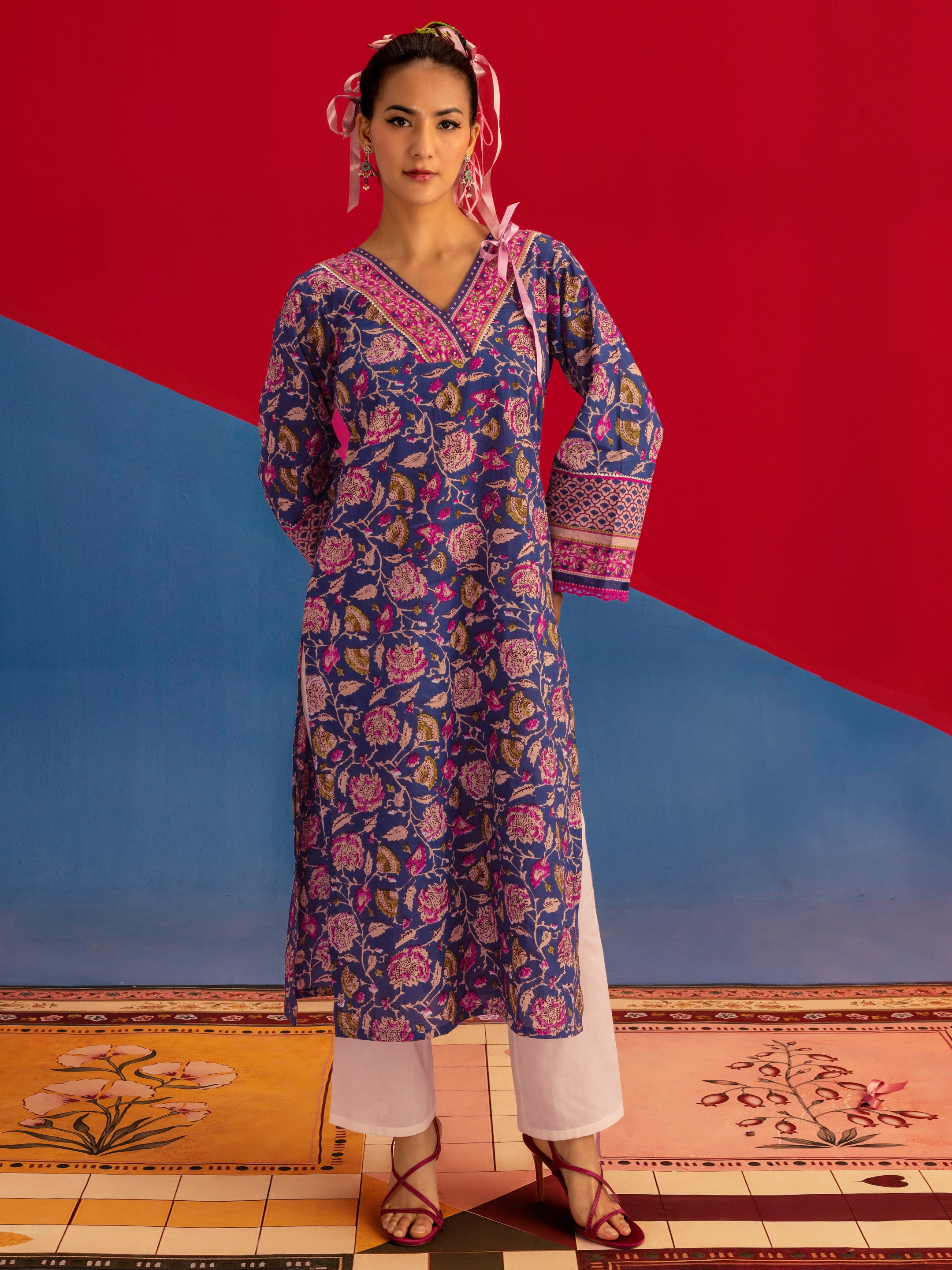 Libas Phoebe Blue Printed Cotton Straight Kurta-picture-11
