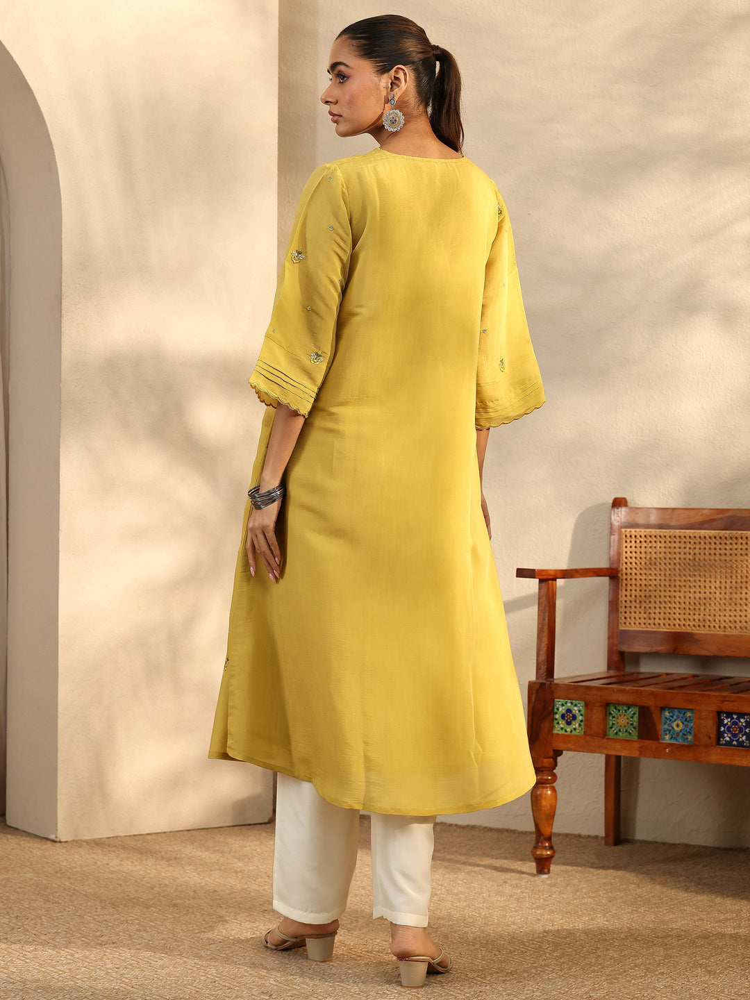  Green Embroidered Chanderi Cotton Straight Kurta 