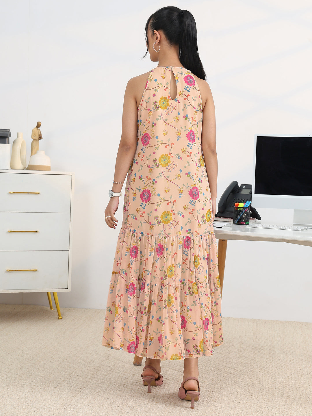  Multi Printed Georgette A-line One Piece Dress 