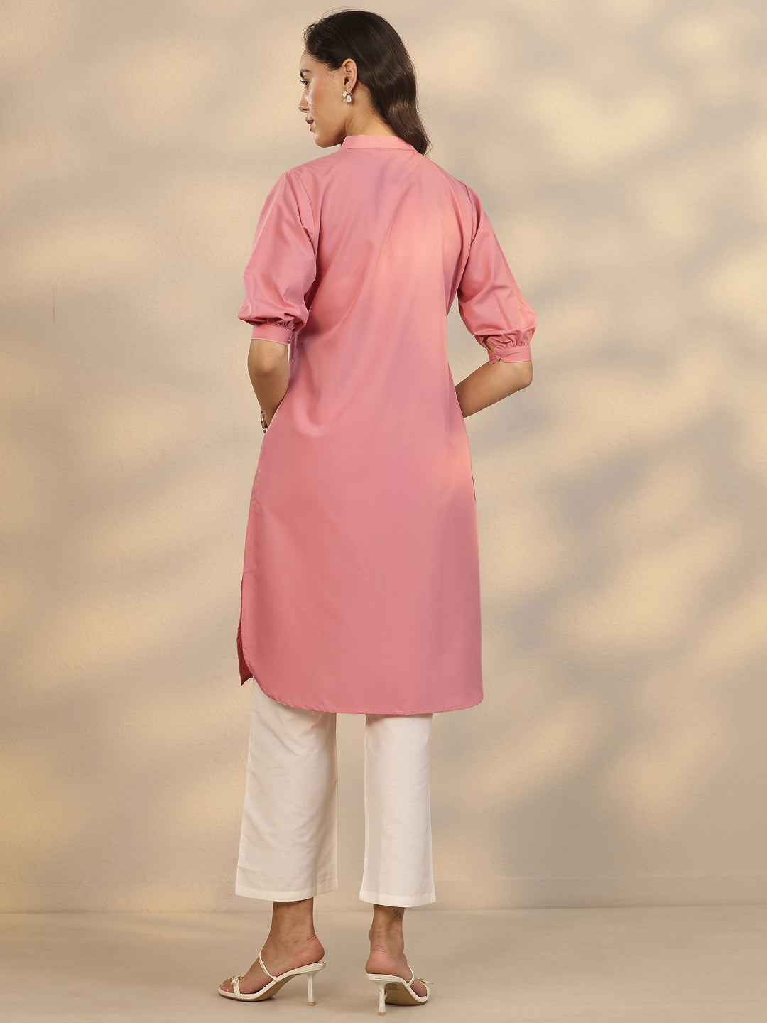  Peach Solid Crepe Straight Kurta 