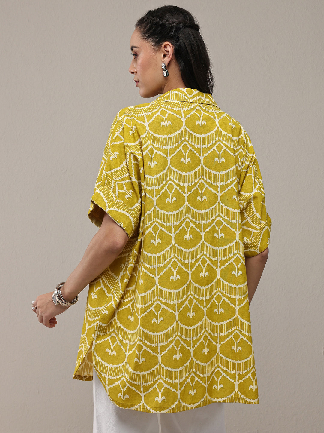  Green Ethnic Motif Printed Cotton Shirt 