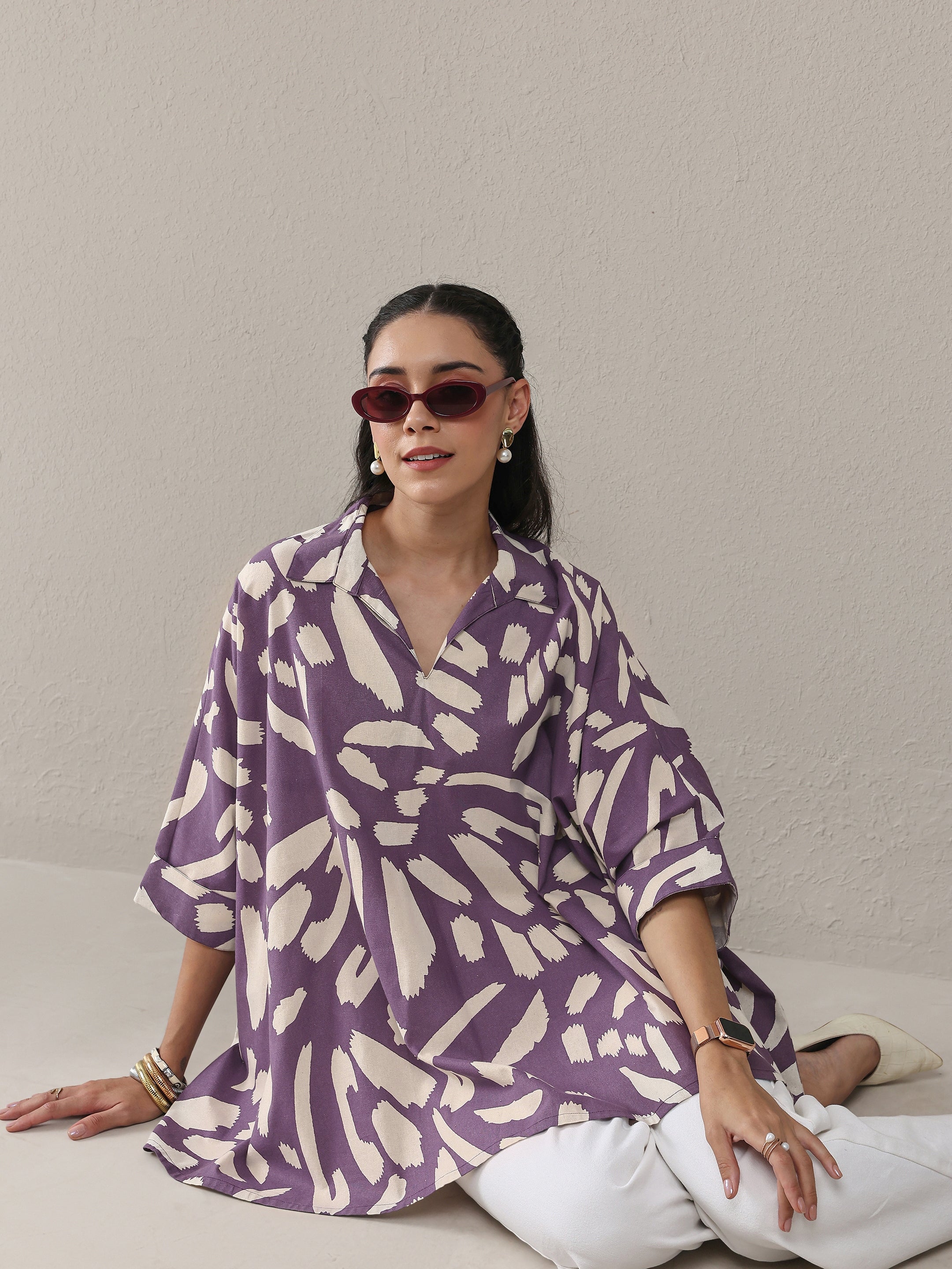 libas Purple Abstract Printed Cotton Straight Short Kurti-picture-15