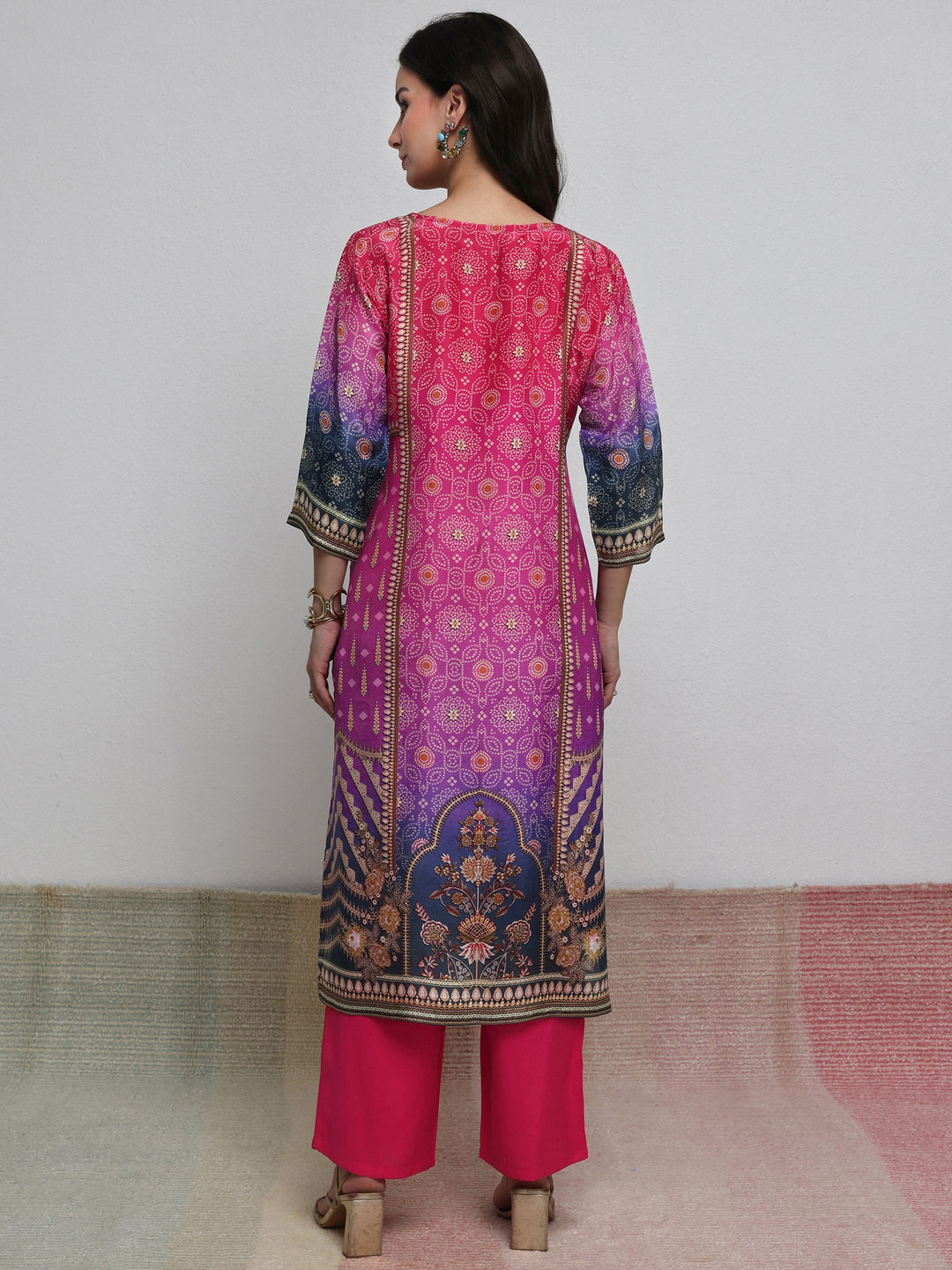  Multi Bandhani Printed Organza Straight Kurta 