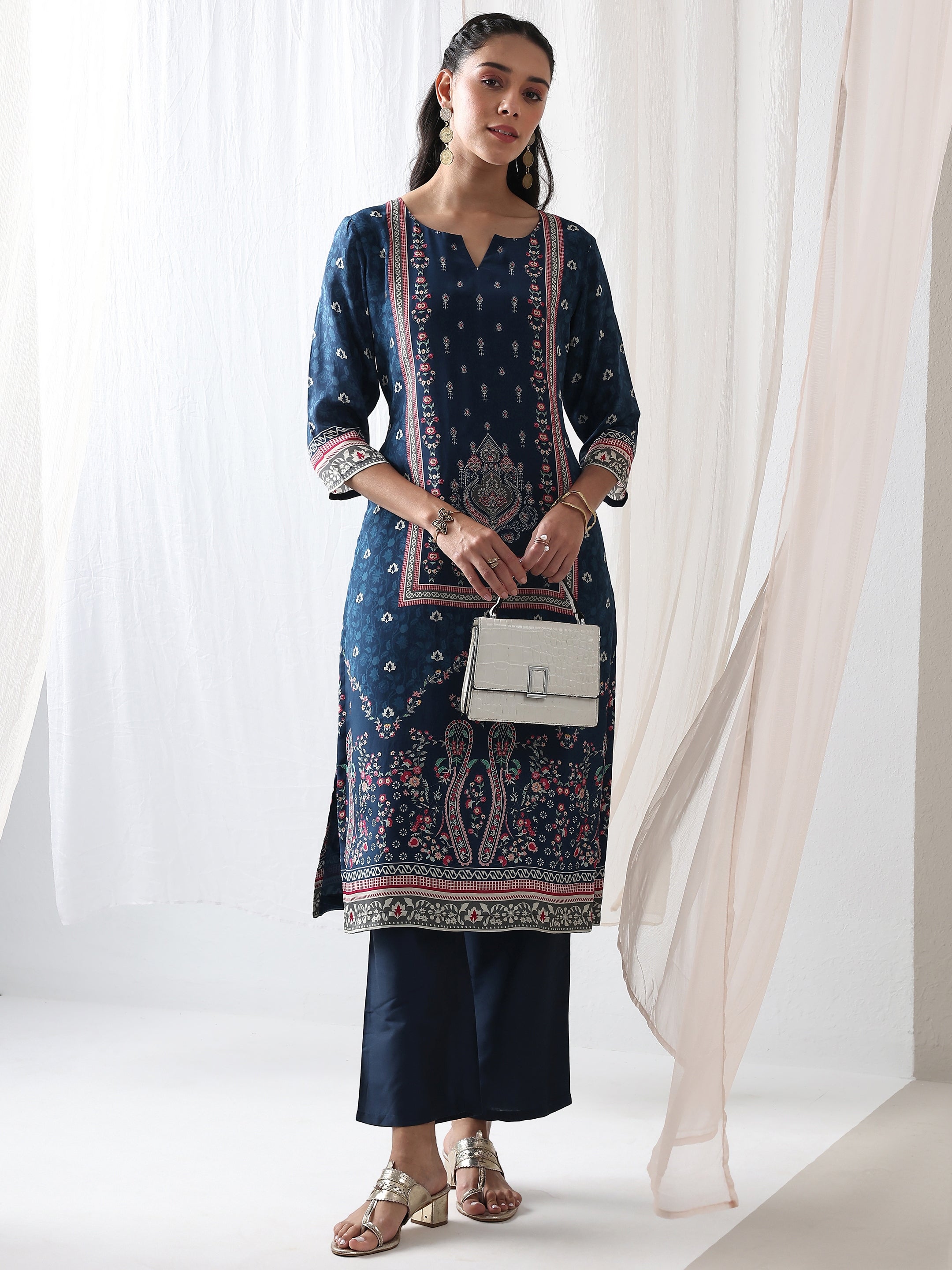 libas Blue Ethnicprinted Crepe Straight Kurta-picture-45