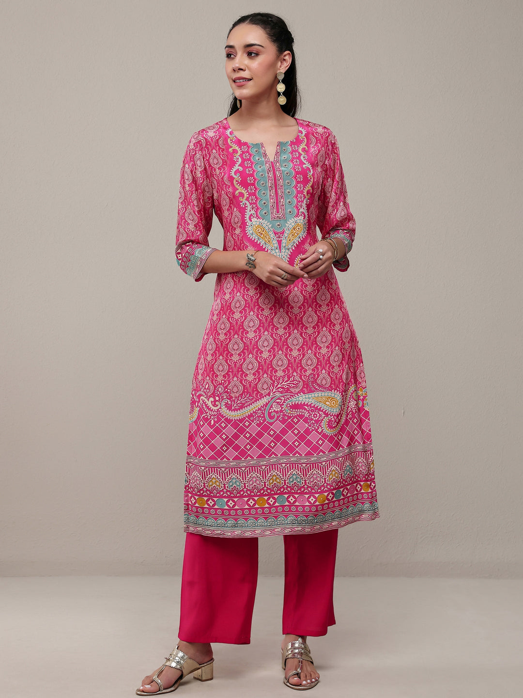  Pink Ethnic Printed Crepe Straight Kurta 