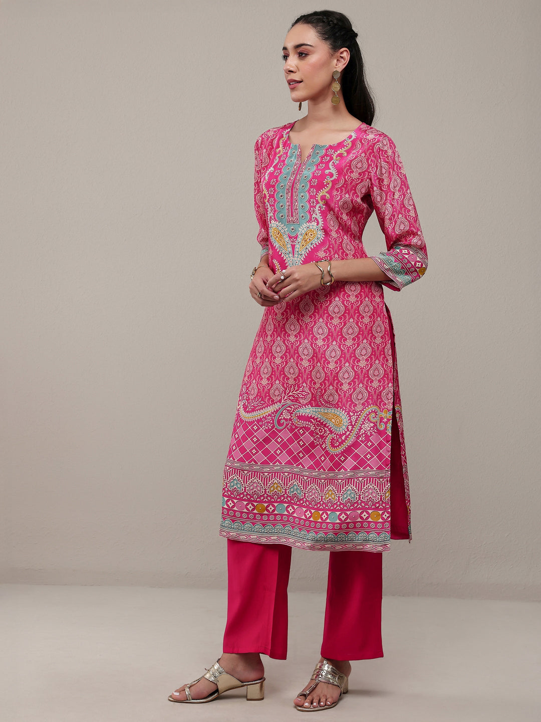  Pink Ethnic Printed Crepe Straight Kurta 
