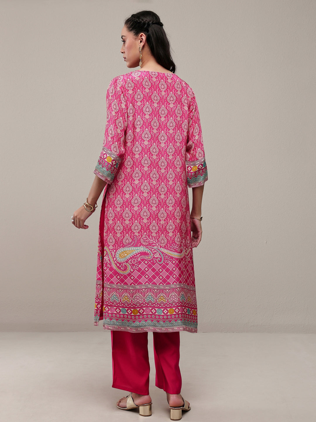  Pink Ethnic Printed Crepe Straight Kurta 