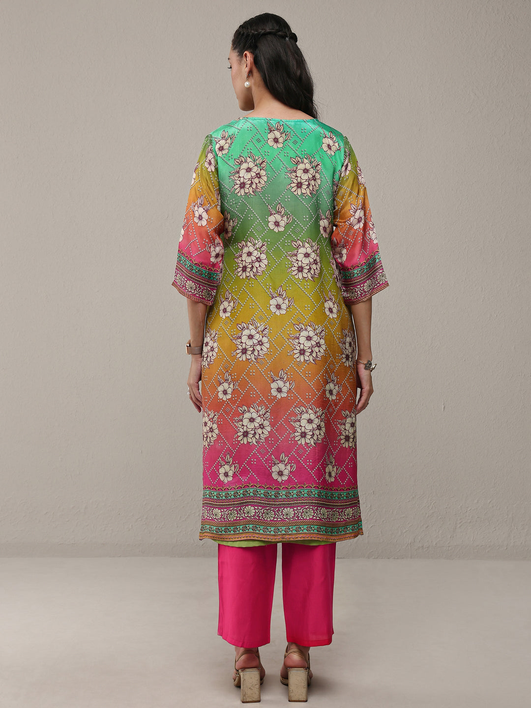  Multi Floral Printed Organza Straight Kurta 