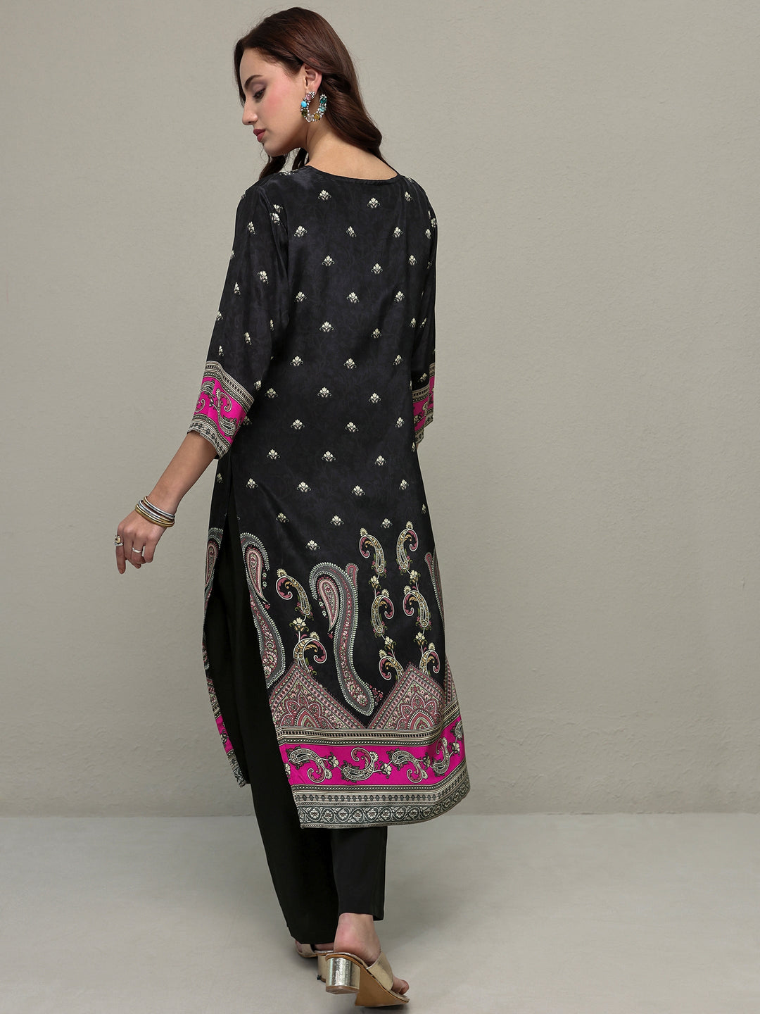 Black Paisley Printed Crepe Straight Kurta 