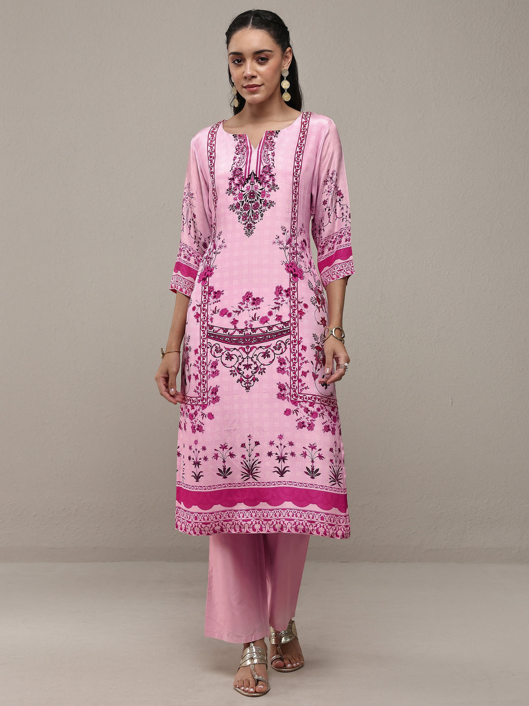  Pink Floral Printed Crepe Straight Kurta 