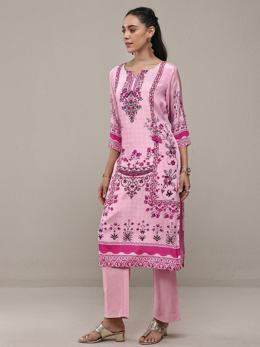  Pink Floral Printed Crepe Straight Kurta 