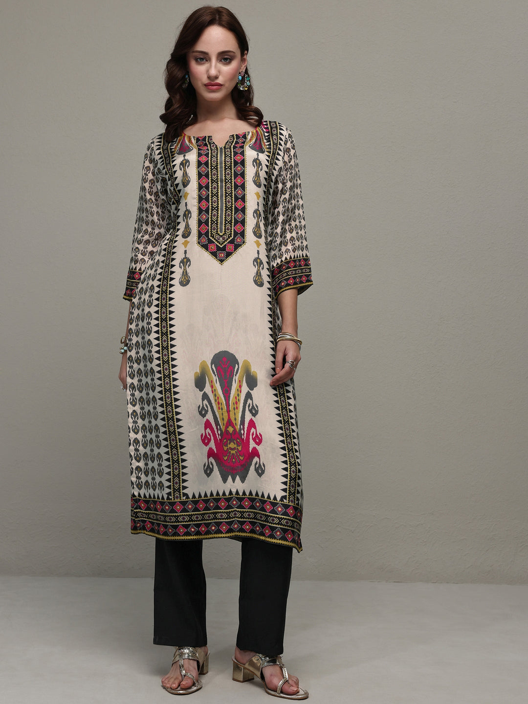  Multi Ethnic Printed Organza Straight Kurta 