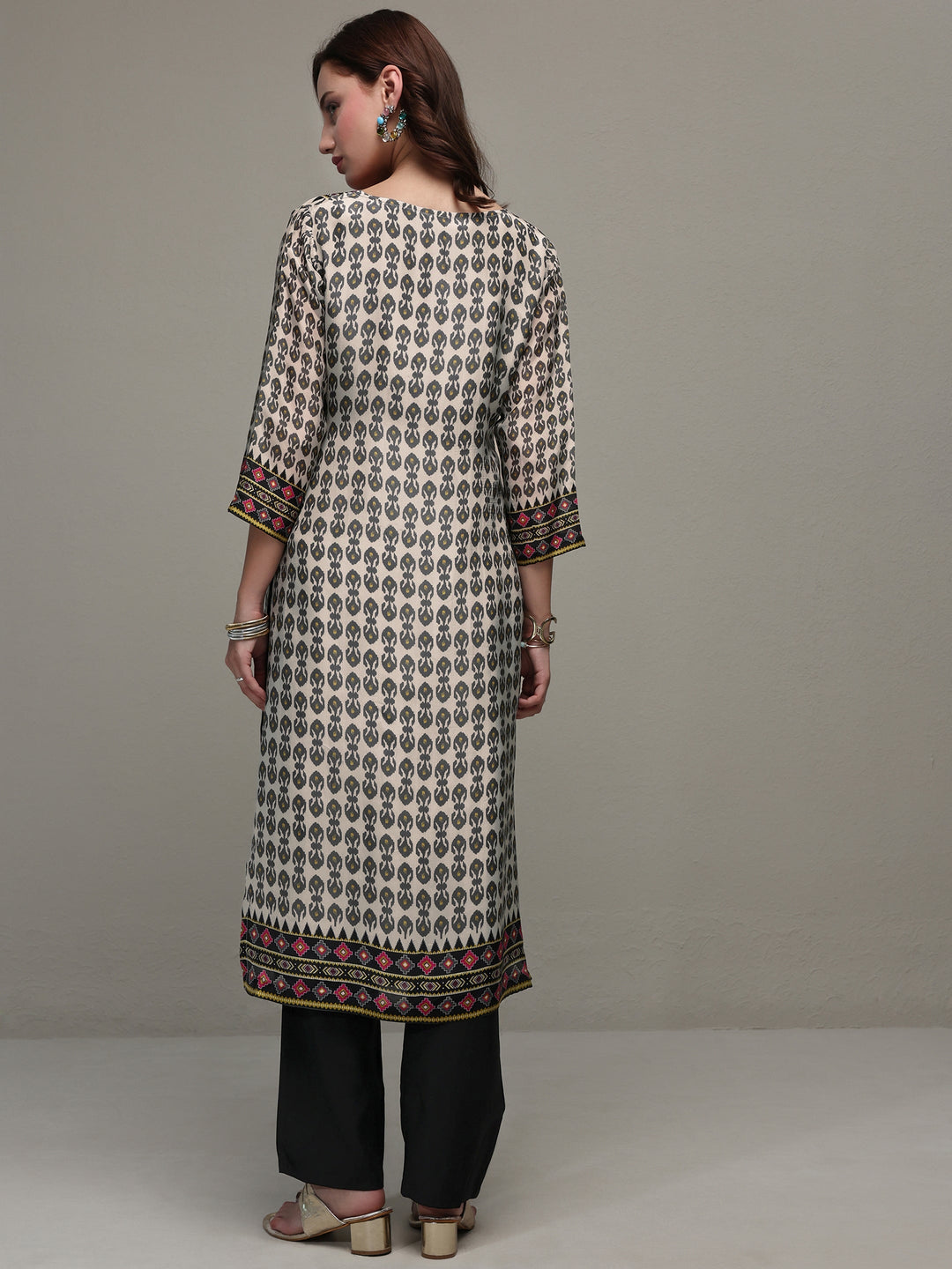  Multi Ethnic Printed Organza Straight Kurta 