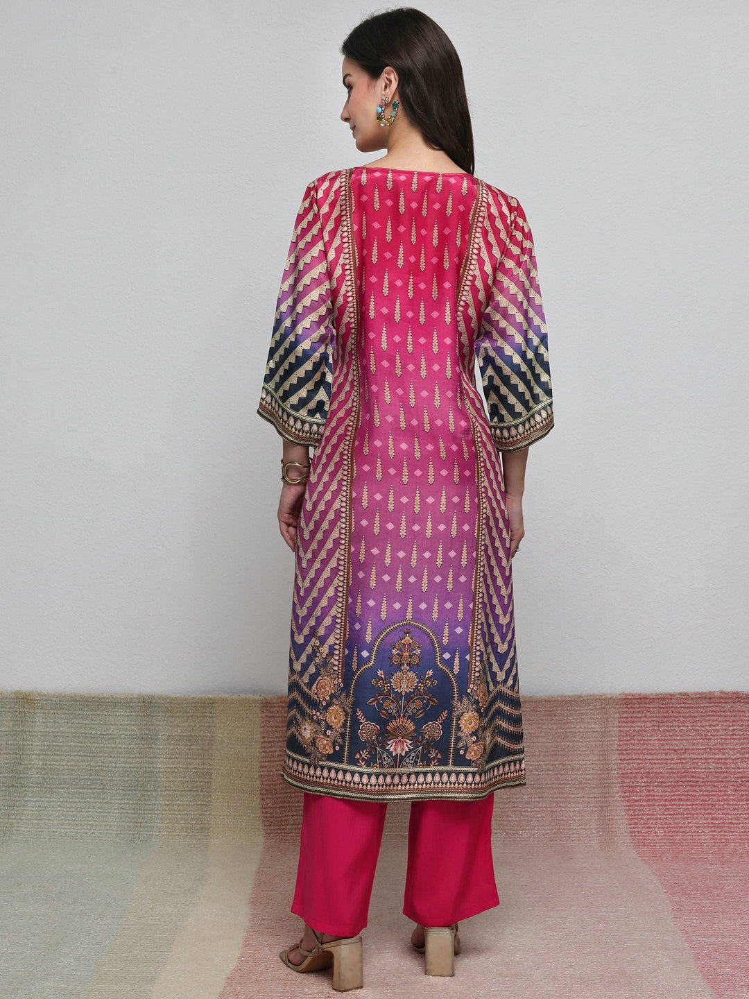  Multi Ethnic Printed Organza Straight Kurta 