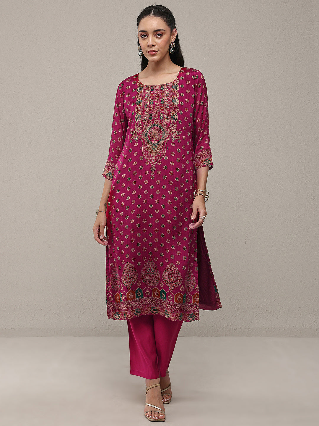 Pink Ethnic Printed Chinon Straight Kurta 