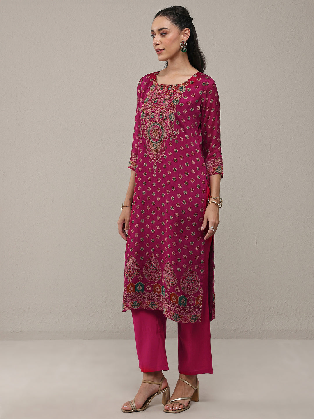  Pink Ethnic Printed Chinon Straight Kurta 