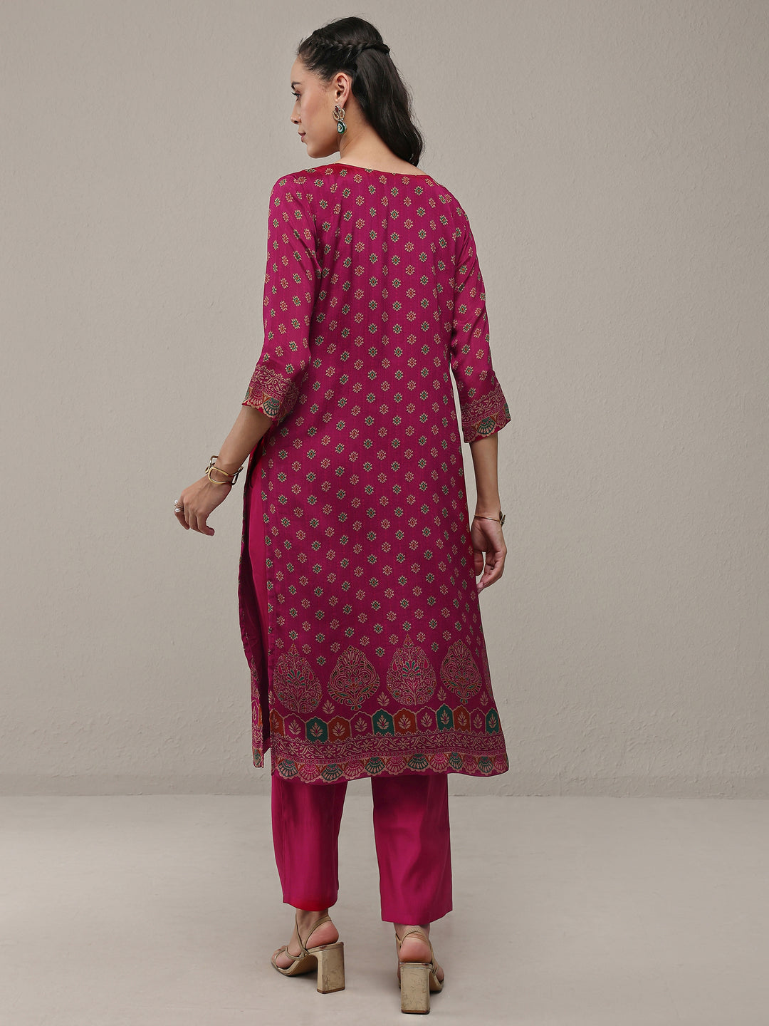  Pink Ethnic Printed Chinon Straight Kurta 