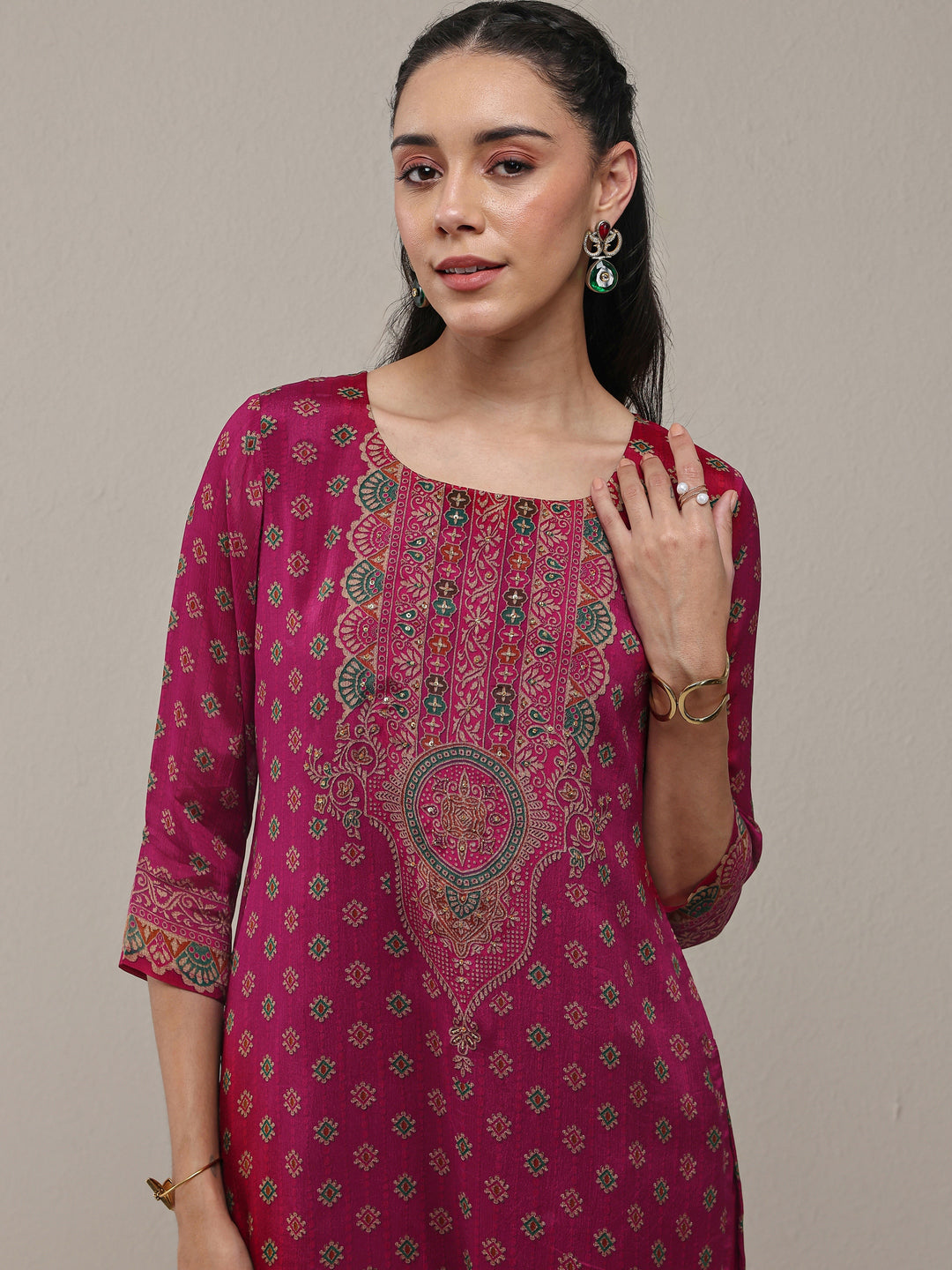  Pink Ethnic Printed Chinon Straight Kurta 