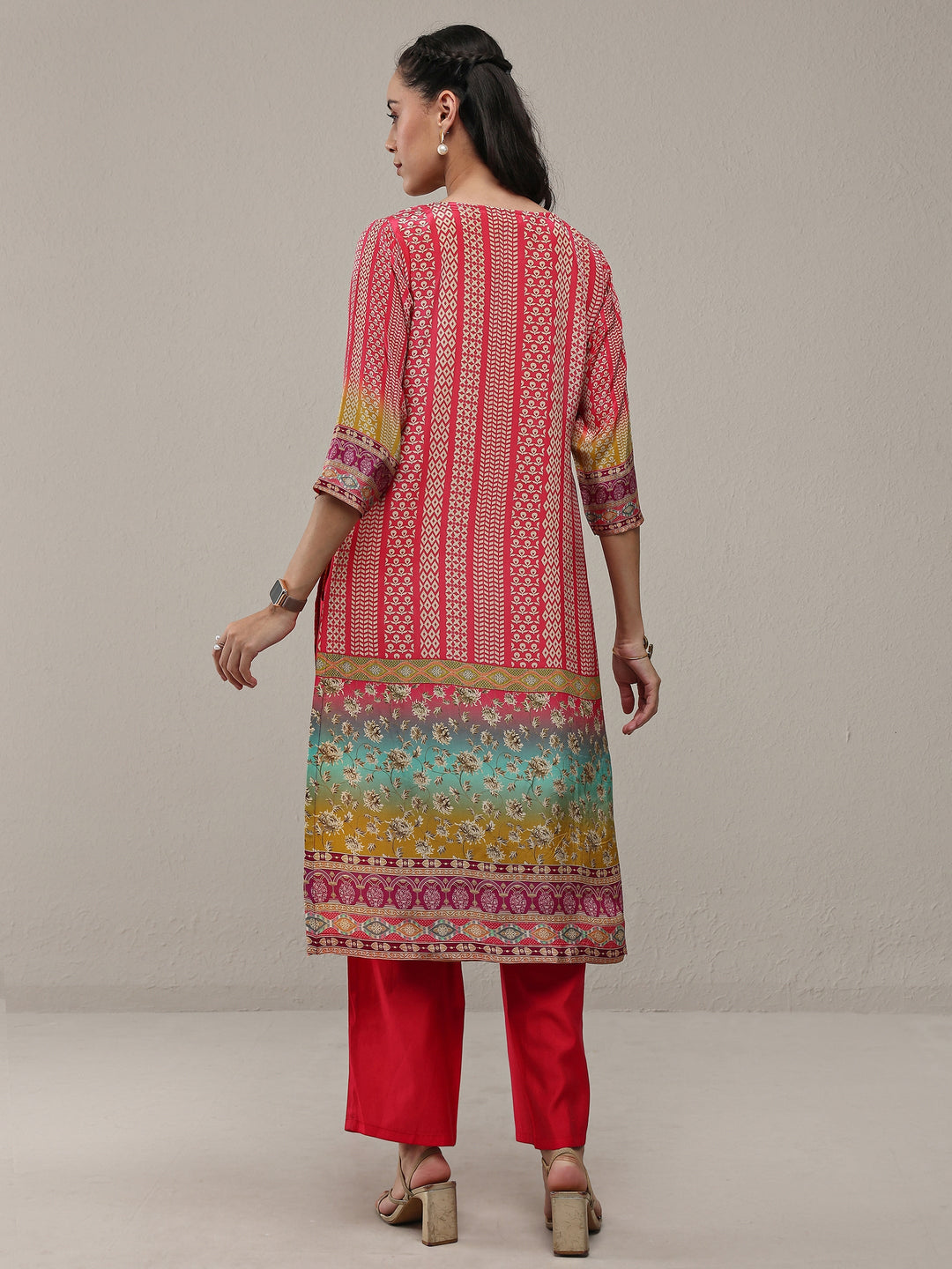  Multi Ethnic Printed Crepe Straight Kurta 