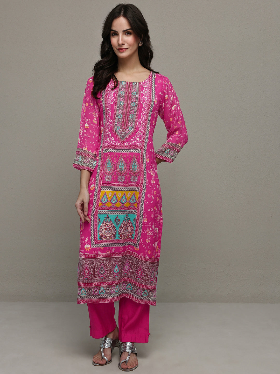  Pink Ethnic Printed Chinon Straight Kurta 